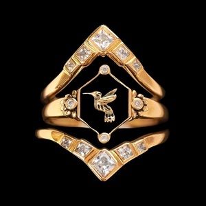 Little Rooms Hummingbird & Apex Rings Set in 18k gold - Size 8, NIB